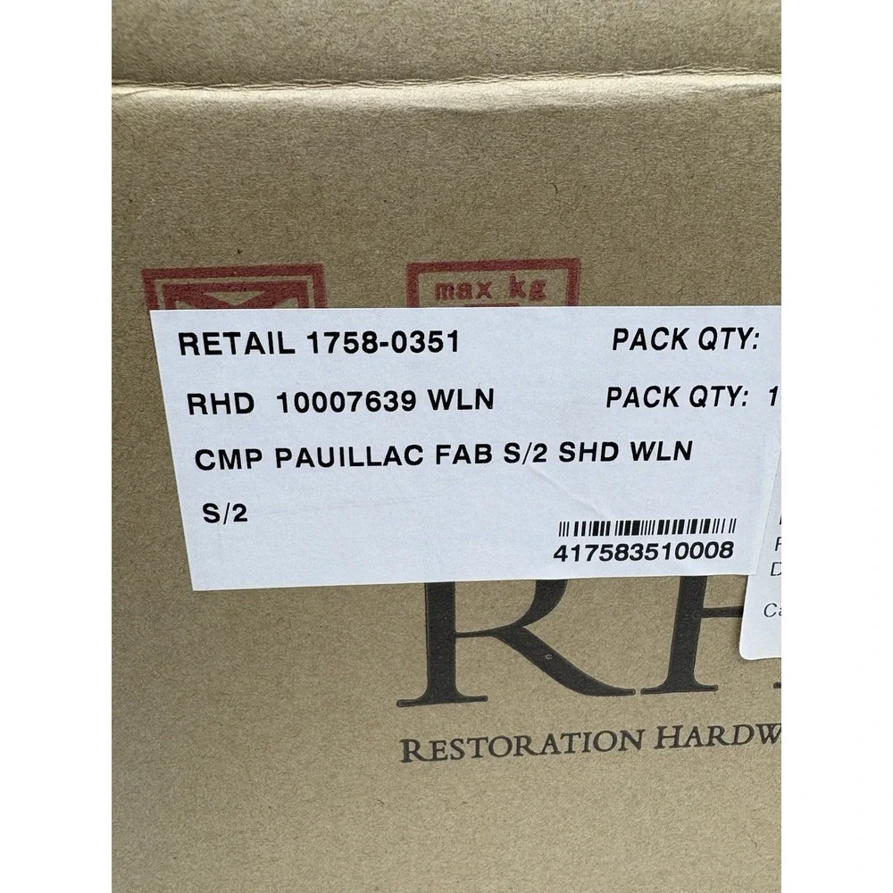 Restoration‎ Hardware Cmp Pauliac S/2 Shade white Linen Lamp Shades New
